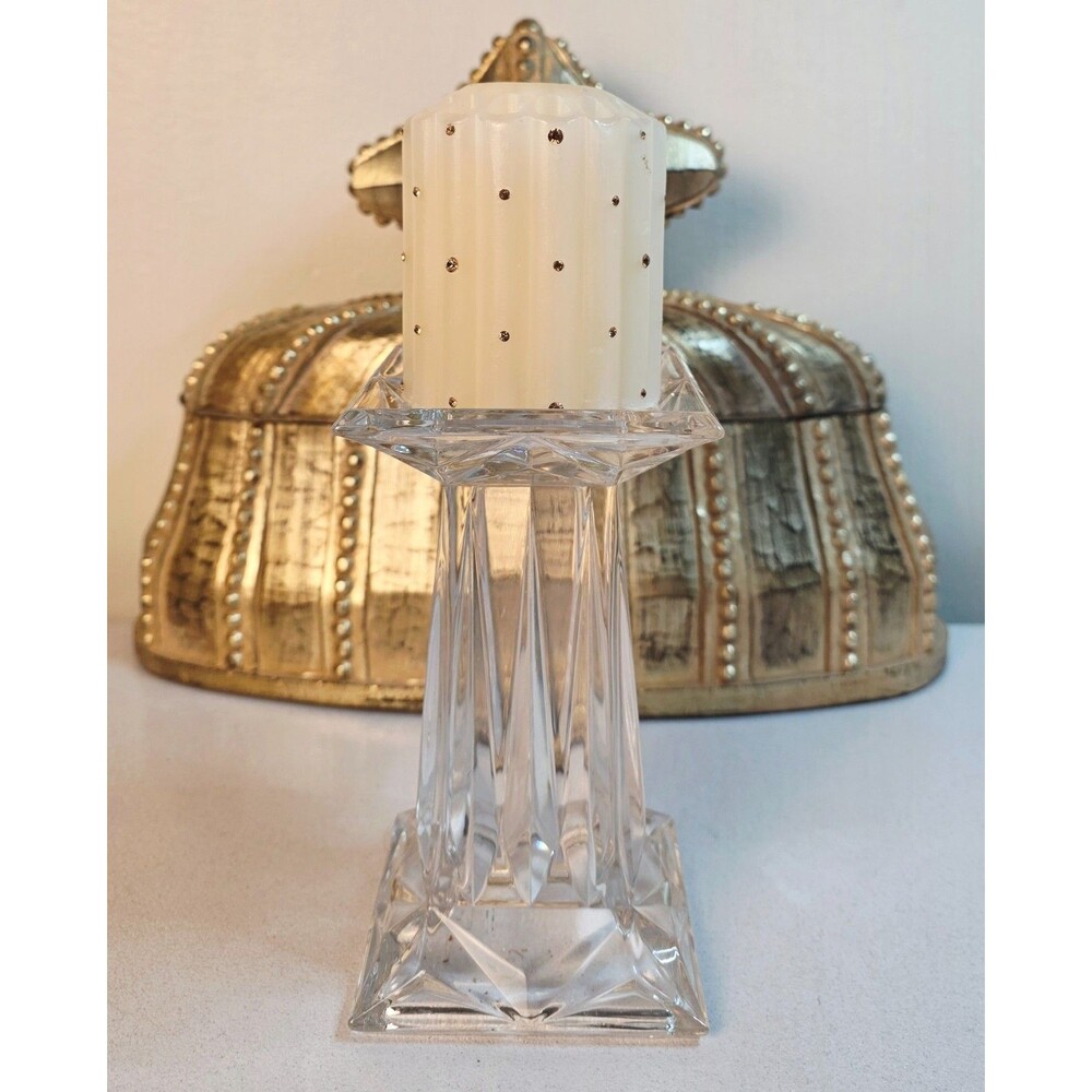 VTG PartyLite Quad Prism 24% Clear Lead Crystal Pedestal Candle Holder & Vase - Picture 6 of 8